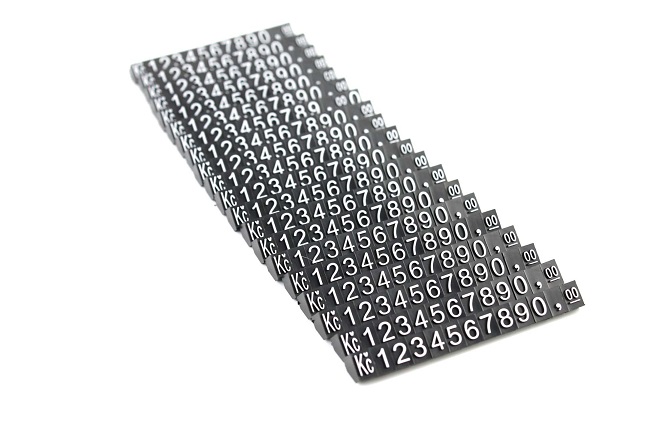 Plastové cenovky bílý prolis 6x9mm 20x řada Kč