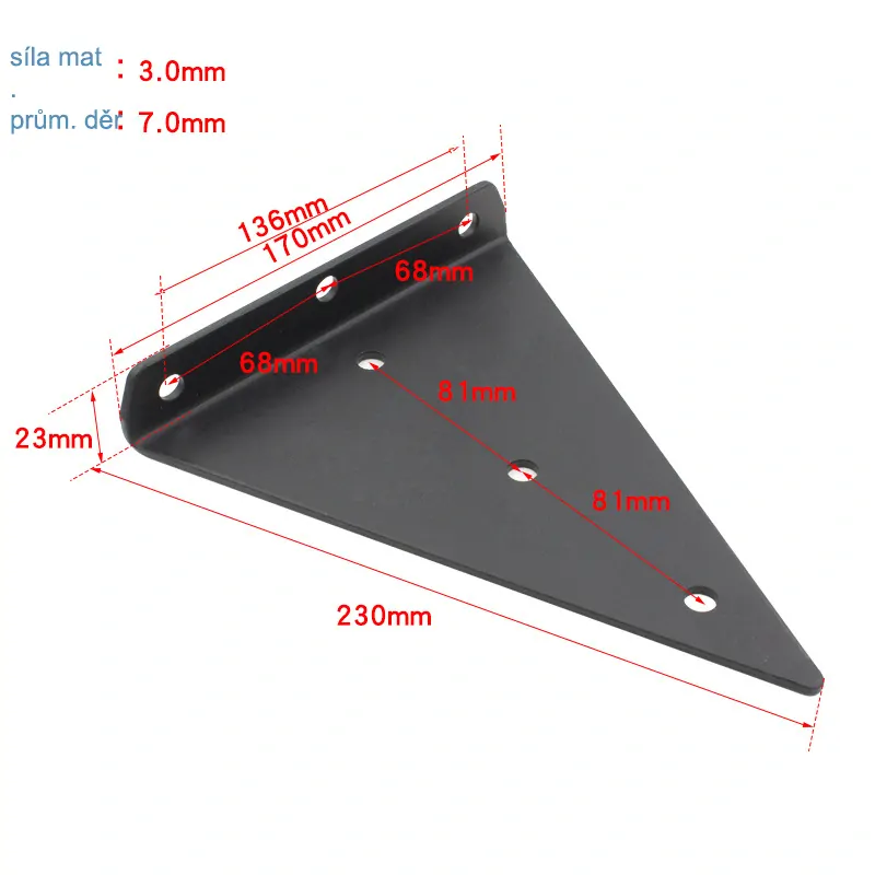 Držák police trojúhelník 170x220mm - černý  [1ks]