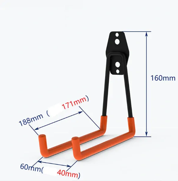 Ocelový hák na zeď 188x160mm s pogumovaným povrchem