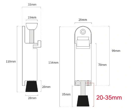 Dveřní zarážka našlapávací 99mm, měď