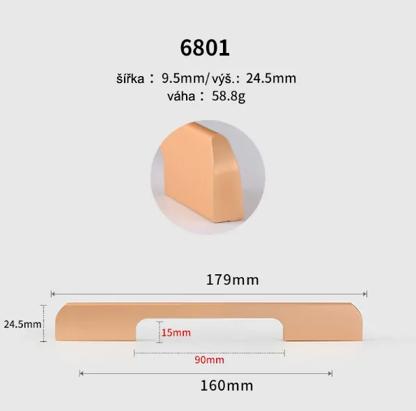 Nábytková úchytka 180mm 6801 zlatá odstín rose gold