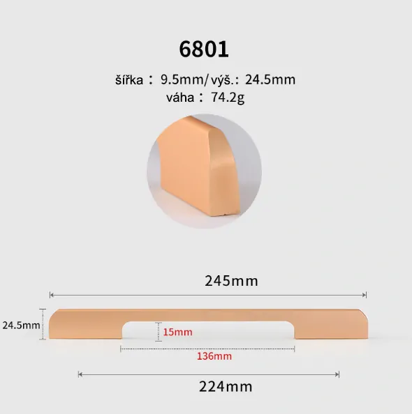 Nábytková úchytka 244mm 6801 zlatá odstín rose gold