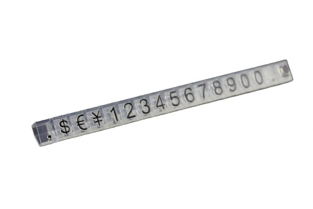 Plastové cenovky černé, průhledné 6x9mm 20x řada €,$,¥