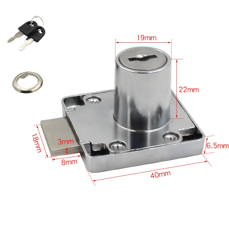 Zásuvkový zámek, zámek pro šuplík zinek 22mm každý klíč jiný