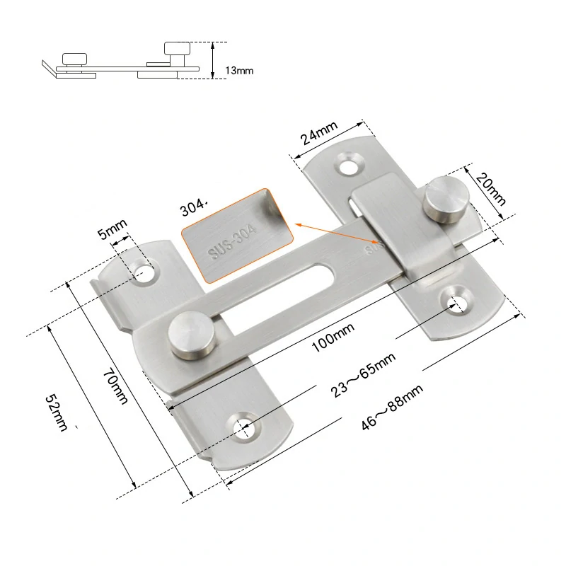Nerezová dveřní,okenní petlice 88x70mm