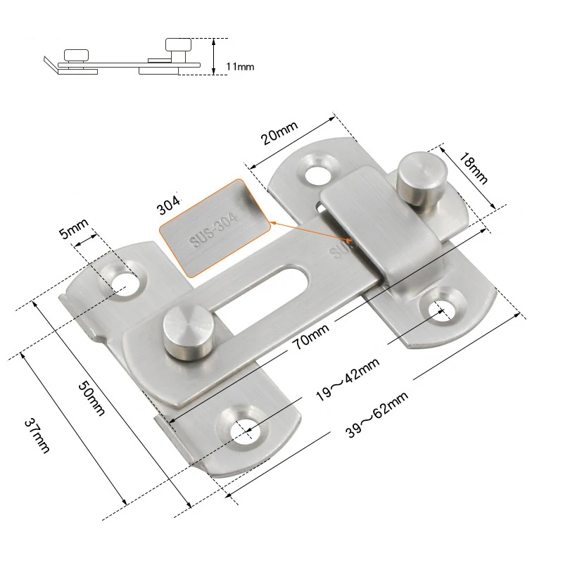 Nerezová dveřní,okenní petlice 62x50mm