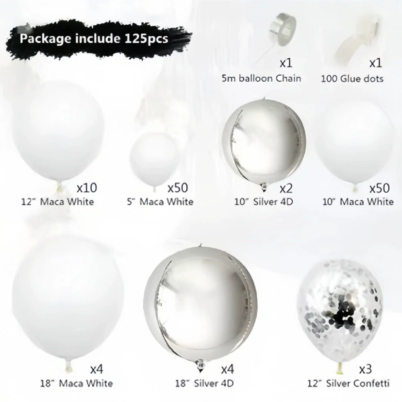 Párty balónky, balónková girlanda stříbrné 125ks