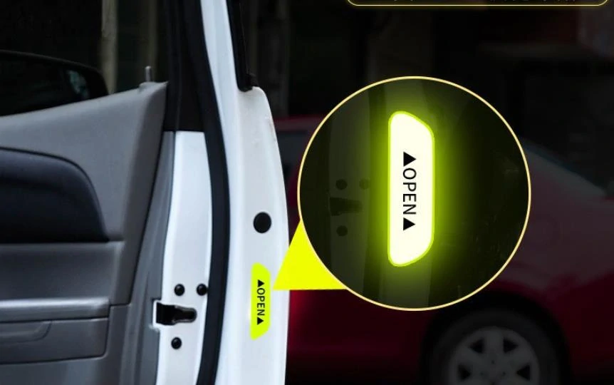 Reflexní samolepky na dveře auta – „OPEN“ (4 ks) zelené