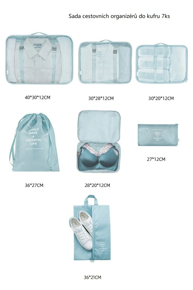 Sada 7ks cestovních organizérů do kufru - šedý