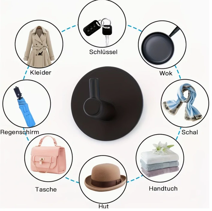 Samolepicí háček – černý kulatý, sada 4 ks