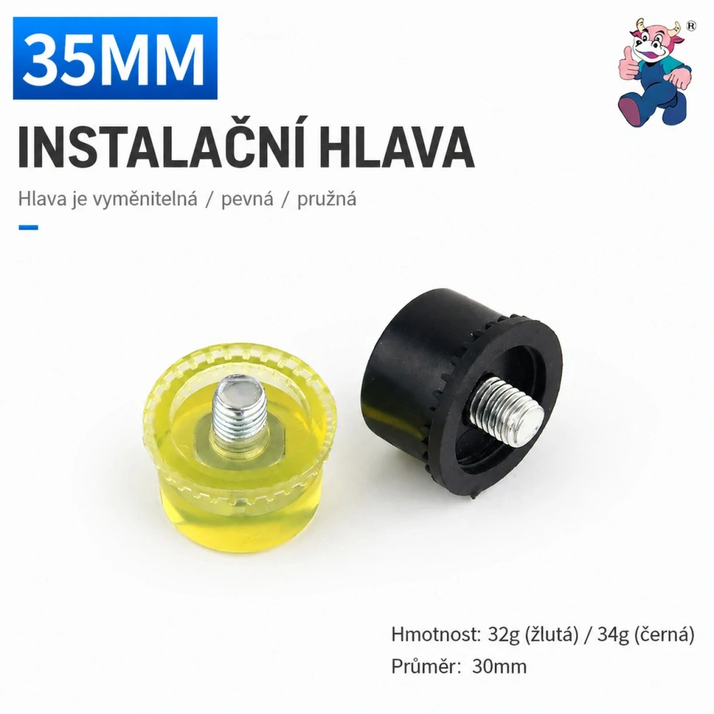 Náhradní hlavice 35 mm pro instalační kladivo – pryžová + PU, 2 ks