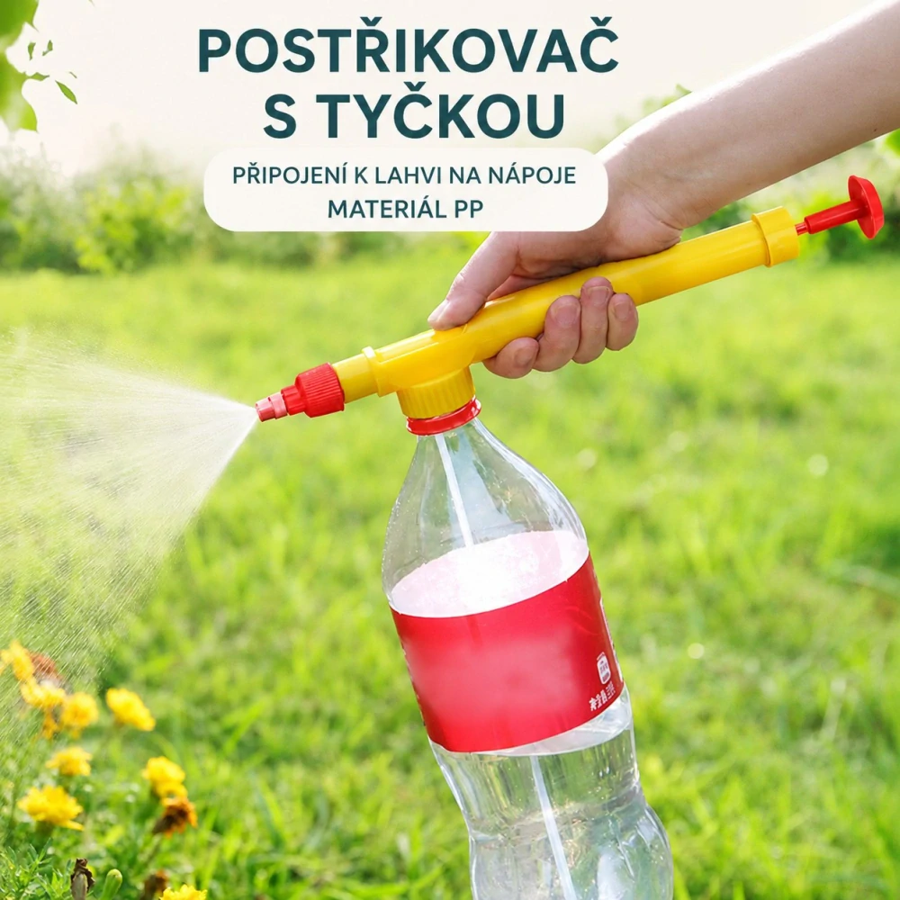 Ruční tlakový postřikovač na PET láhev s nastavitelnou tryskou