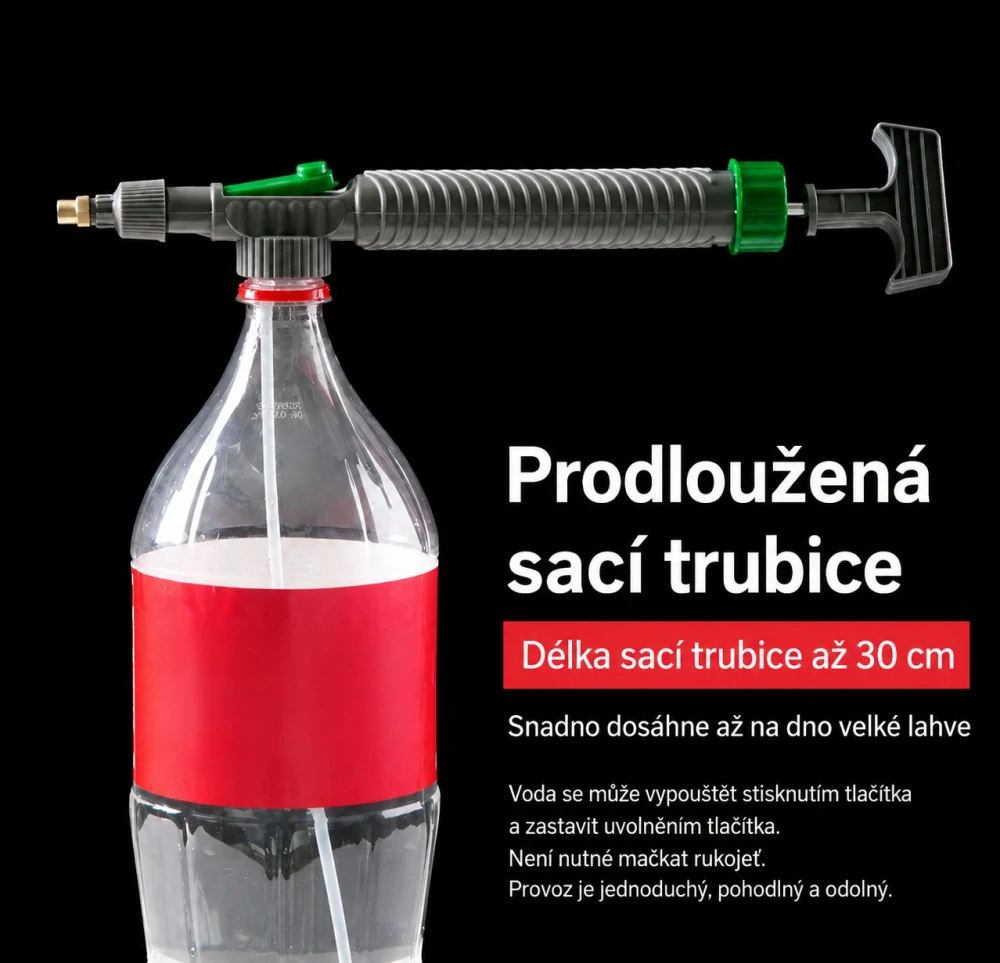 Ruční tlakový postřikovač na PET láhev s nastavitelnou tryskou 2 generace