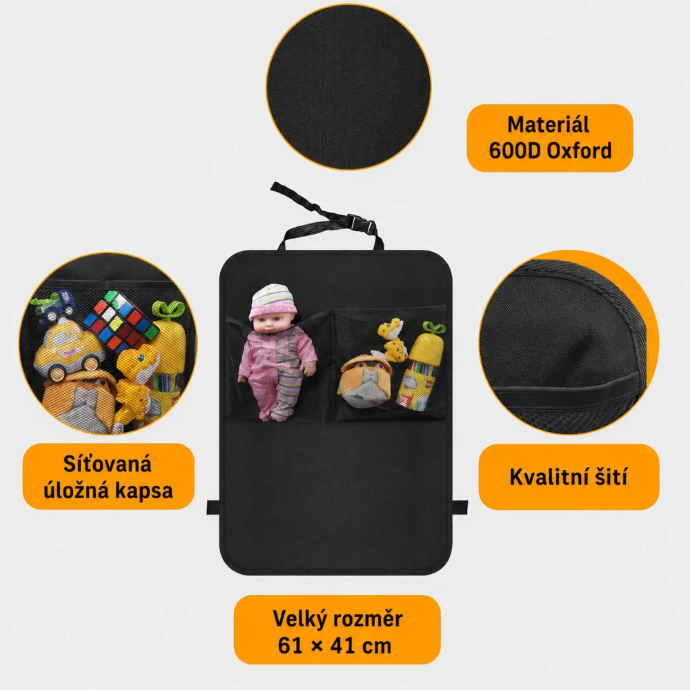 Chránič sedadel do auta s kapsami - černý 1ks
