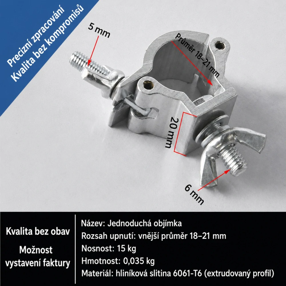 Hliníková objímka na trubku 18–21 mm