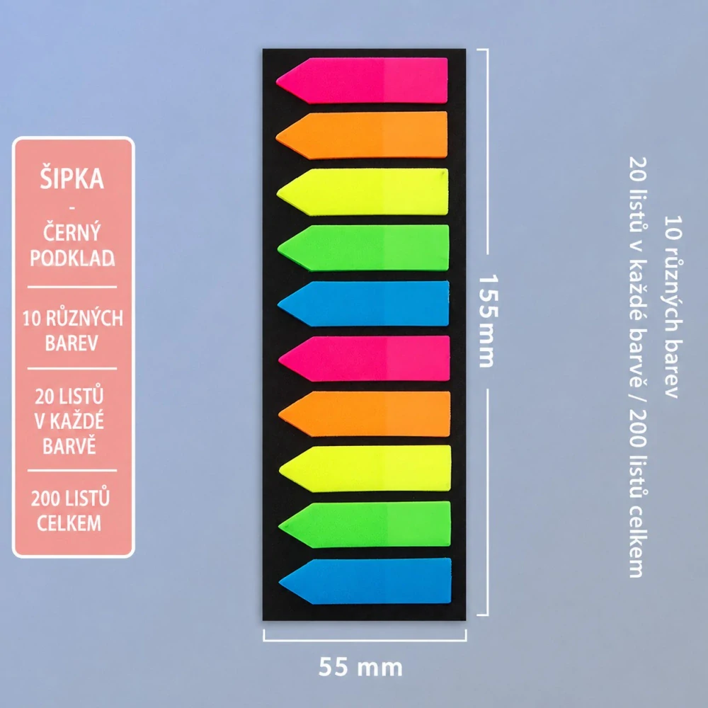 Samolepicí indexové záložky – šipky, 10 barev, 200 listů