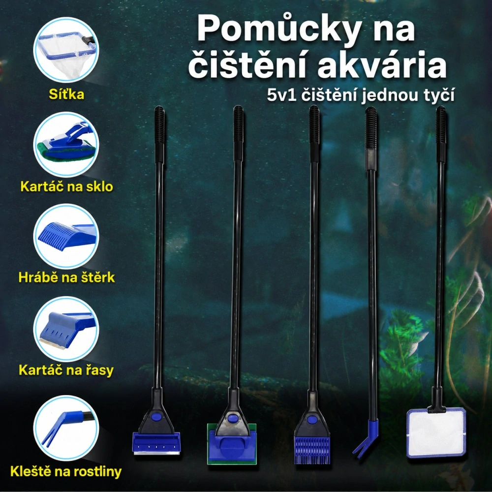 Čisticí sada do akvária 5 v 1 s vyměnitelnými nástavci