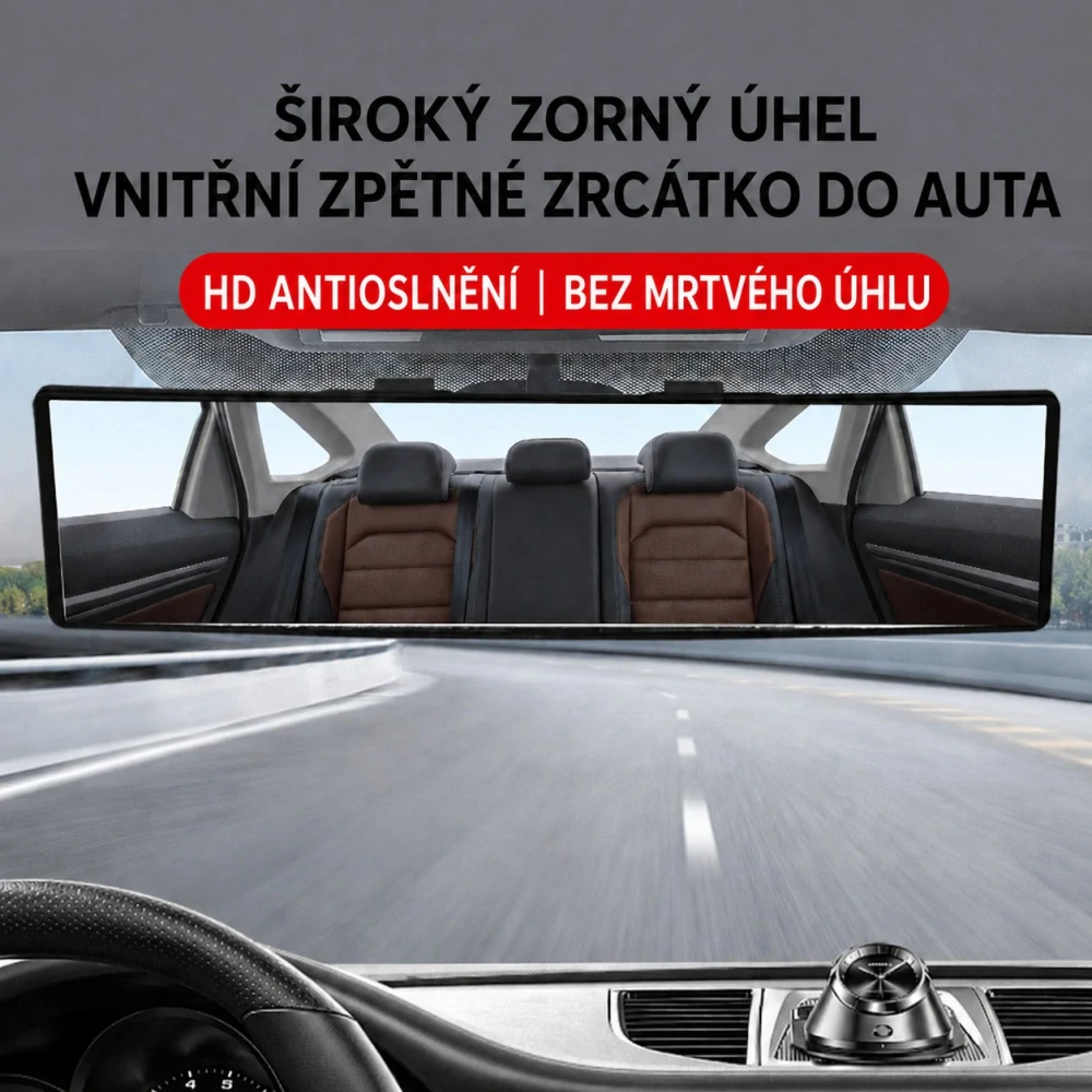 Širokoúhlé zakřivené zpětné zrcátko do auta 28,5 × 7 cm