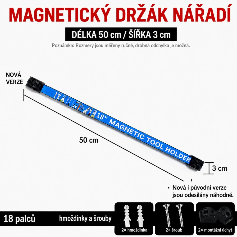 Magnetická lišta na nářadí 500 mm – užitná délka 457 mm