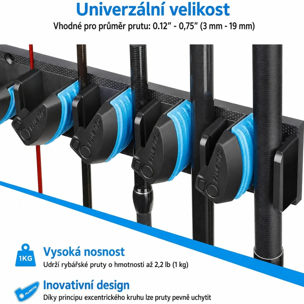 Nástěnný držák na rybářské pruty – organizér pro více prutů