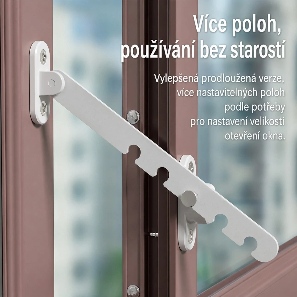 Nastavitelná bezpečnostní pojistka na okno a balkonové dveře – 5 poloh, plastová
