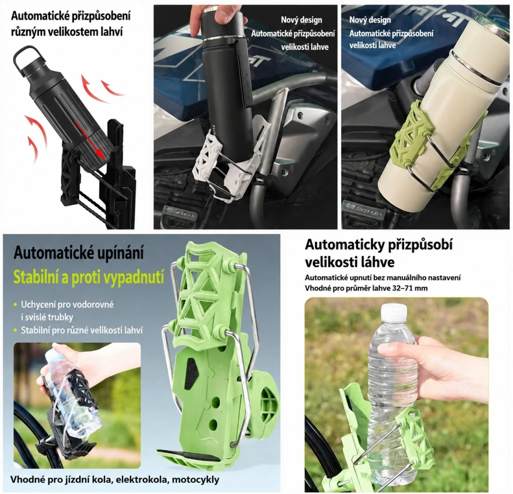 Automatický držák láhve na kolo / elektrokolo / motocykl – černý