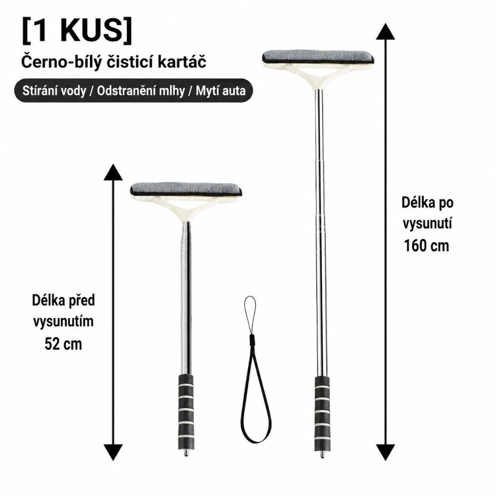 Teleskopická stěrka / čistič skel do auta – délka 52–160 cm