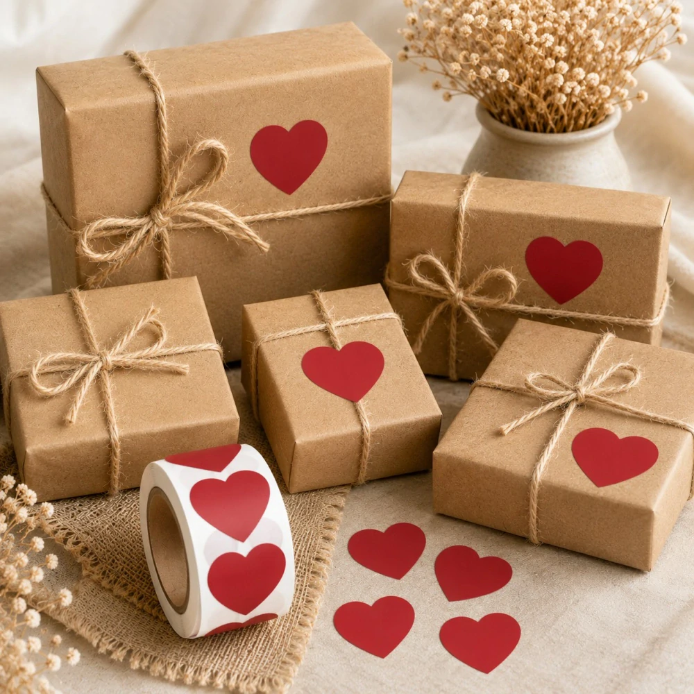 Samolepky LOVE, červené srdce,  500 ks