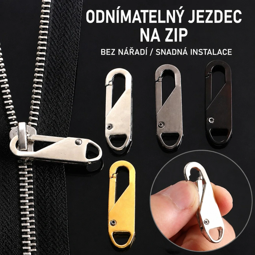 Náhradní jezdec na zip – 5 ks, stříbrný