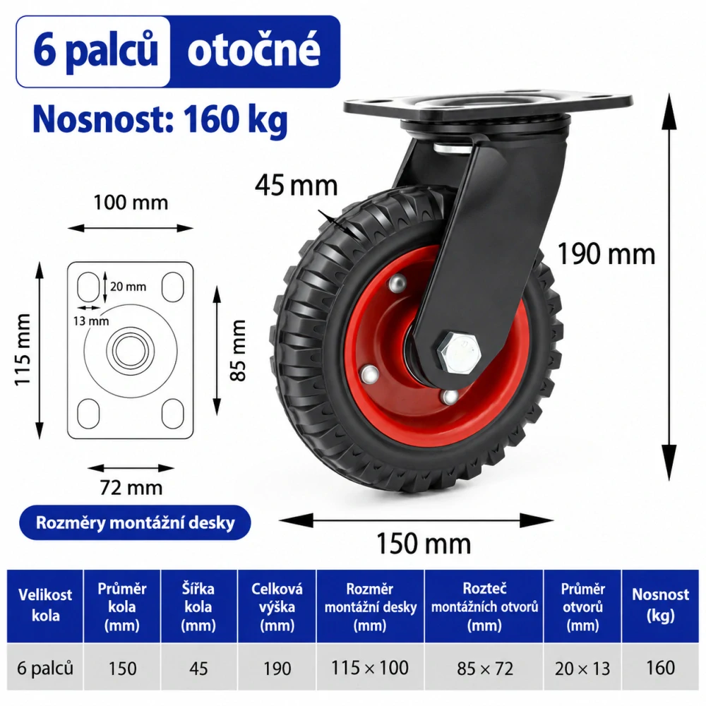 Otočné transportní kolečko 150 mm – nosnost 160 kg