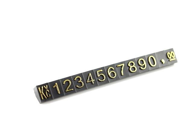 Plastové cenovky zlatý prolis 6x9mm 1x řada Kč