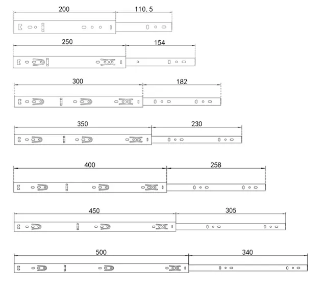 Šuplíkový pojezd 300mm zinkovaný výsuv 27mm