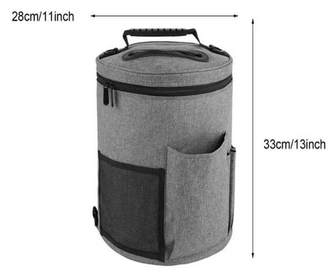 Taška na pletení, na příze a doplňky, šedá