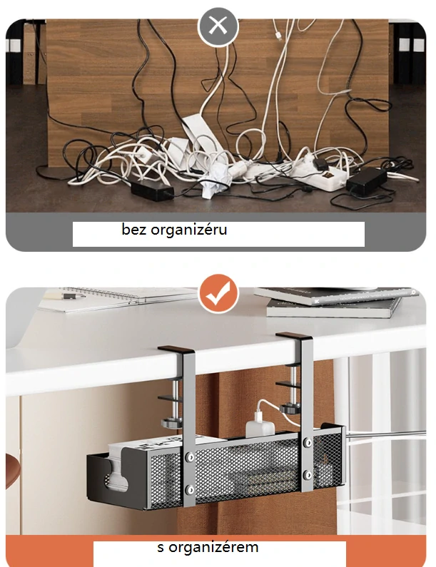Organizér kabelů pod stůl 40cm – černý