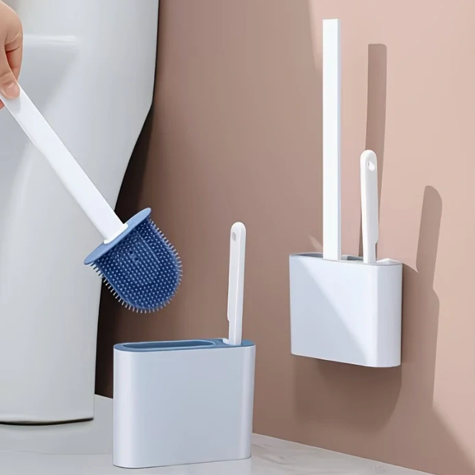 Silikonový WC kartáč s držákem – sada 2 kartáčů (modrá)