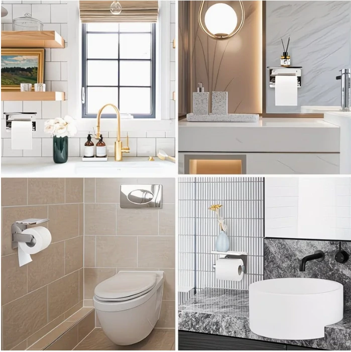 Nalepovací držák toaletního papíru s poličkou - nerezový