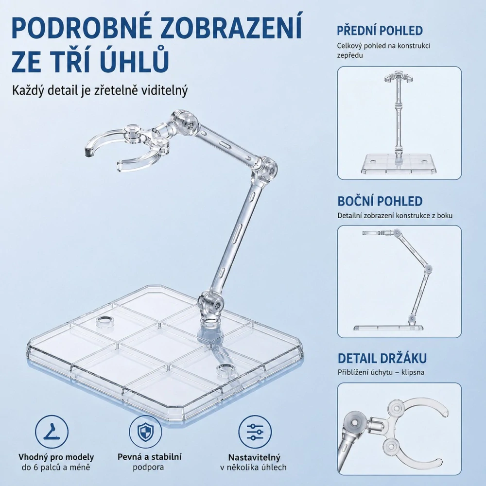 Univerzální stojánek na figurky a modely – transparentní, 1 ks