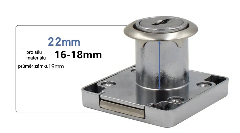 Zásuvkový zámek, zámek pro šuplík zinek 22mm universální