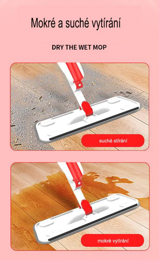 Mop s rozprašovačem 3x potah, spray mop, sprej bílý červený