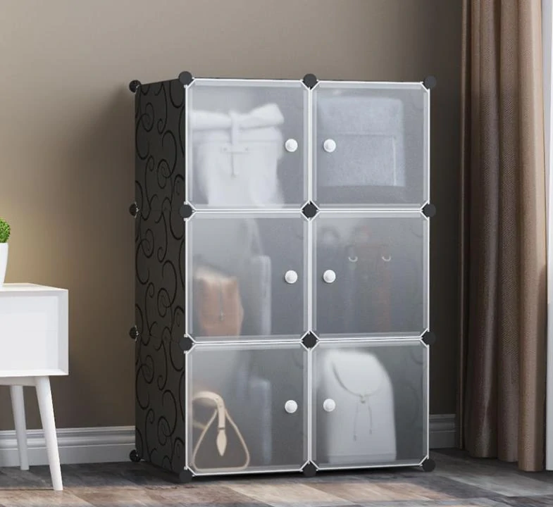 Modulární policový regál 6 boxů s dvířky – černý