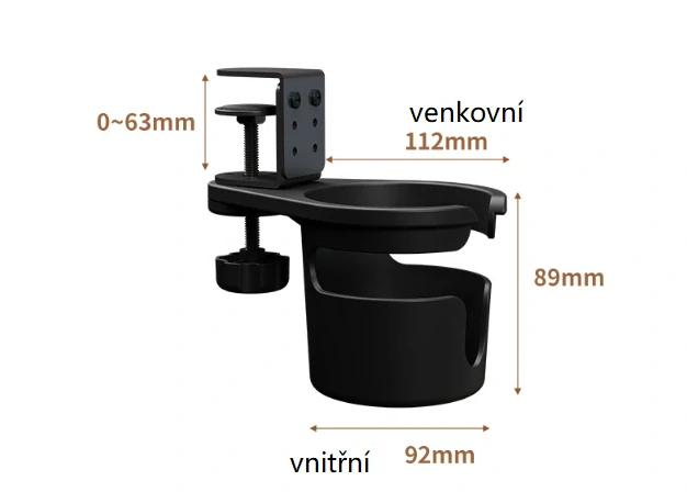 Držák na kávu / lahev na okraj stolu otočný
