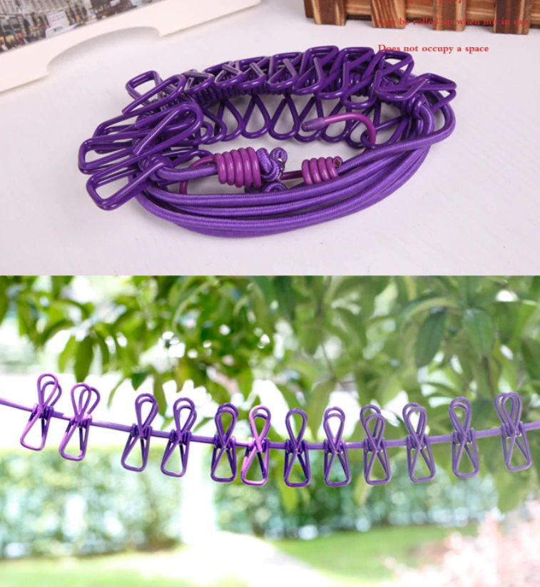 Cestovní šňůra na prádlo s kolíčky – zelená (nastavitelná)