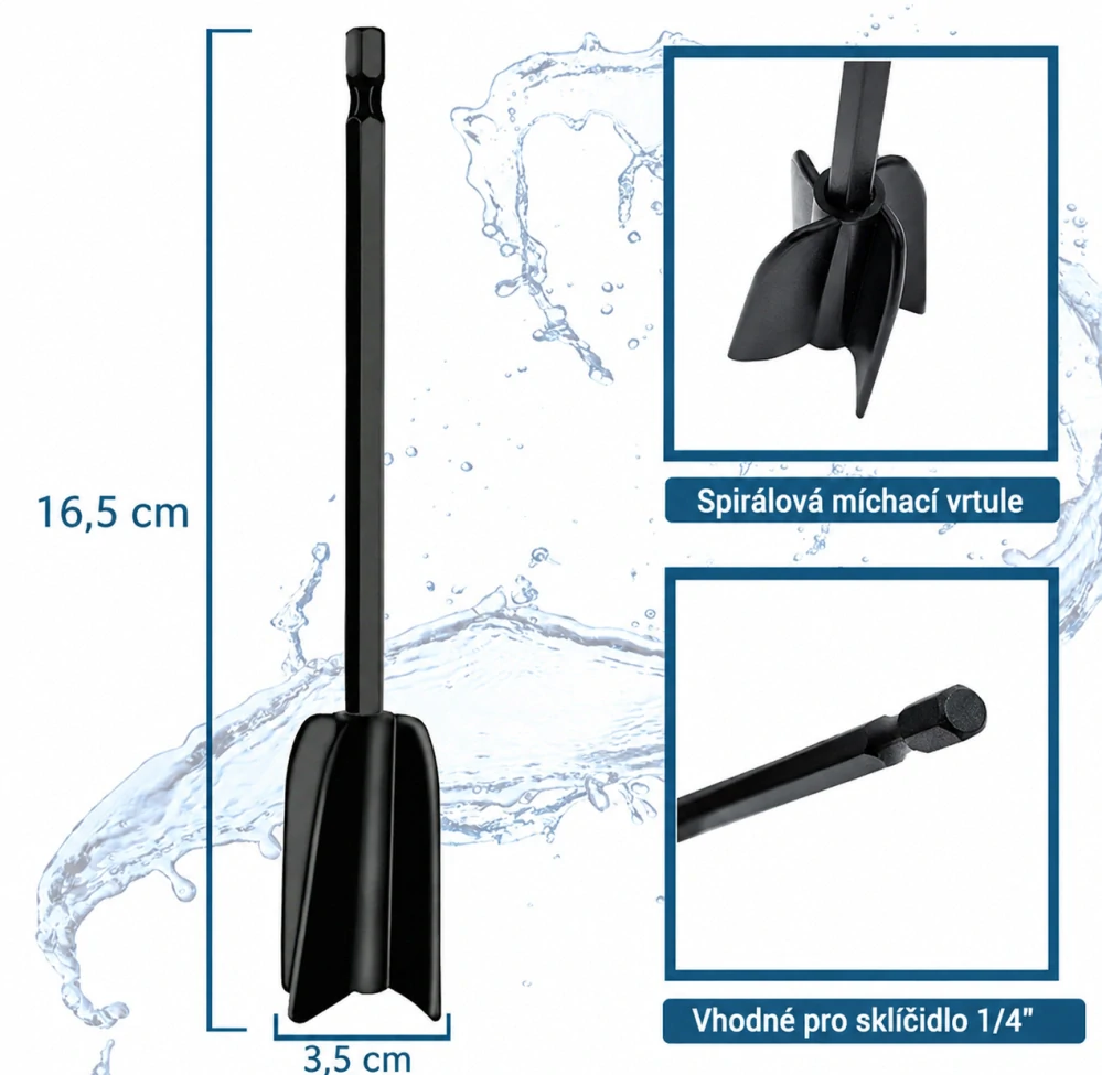 Míchací metla do vrtačky 16,5 cm – černá, sada 3 ks
