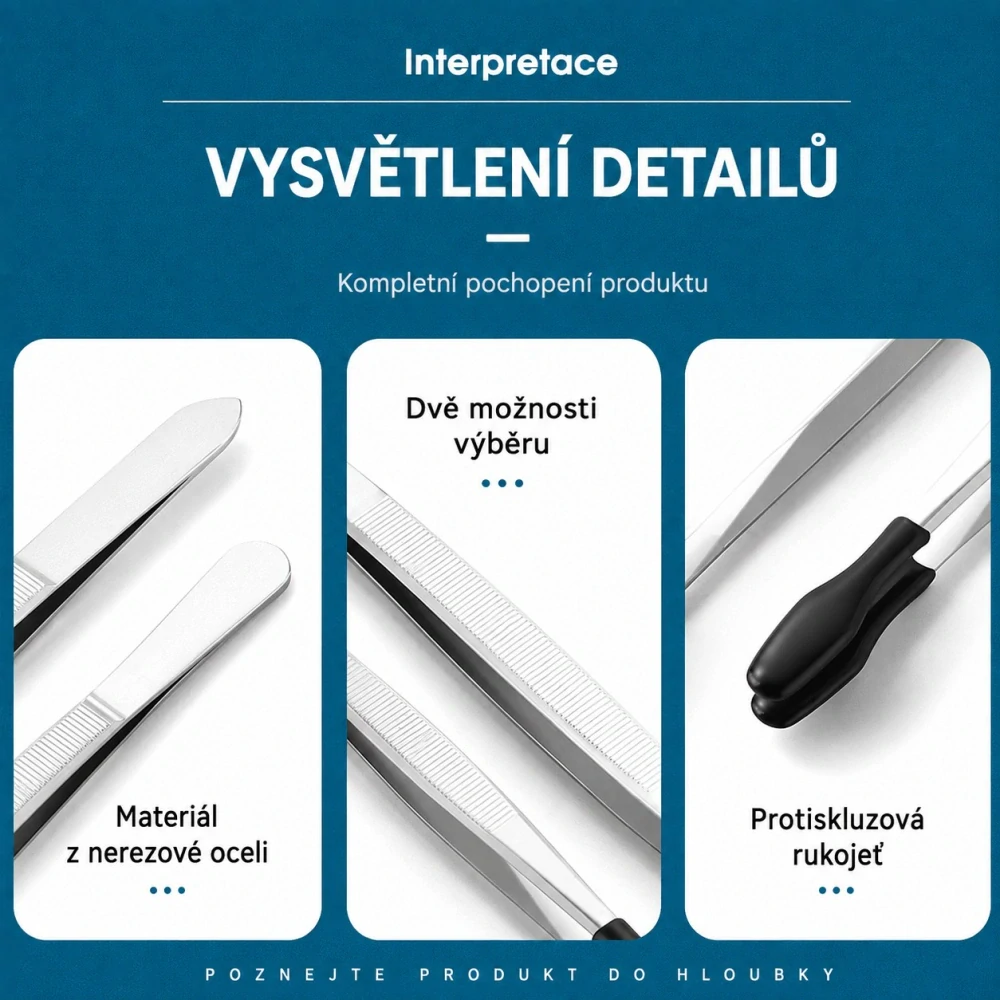 Sada nerezových pinzet s ochranou hrotů – 6 ks