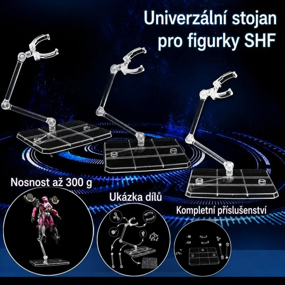 Univerzální stojánek na figurky a modely – transparentní, 1 ks