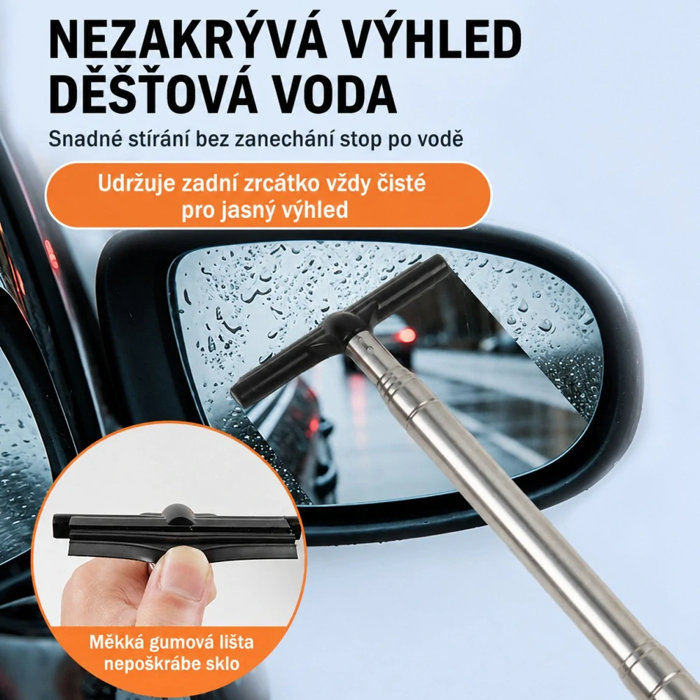 Teleskopická stěrka na skla 2 v 1 – gumová stěrka + mikrovláknový návlek, 3 náhradní návleky