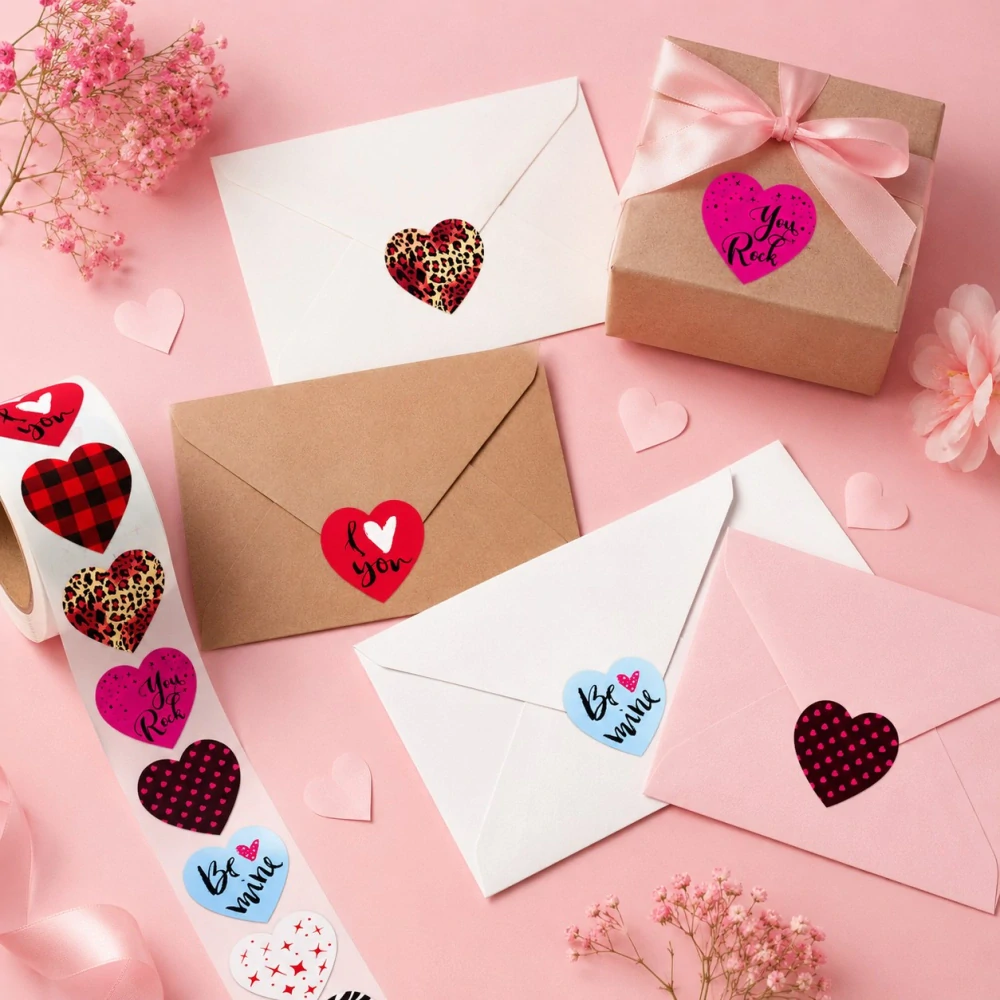 Samolepky LOVE, barevná srdce, 500 ks