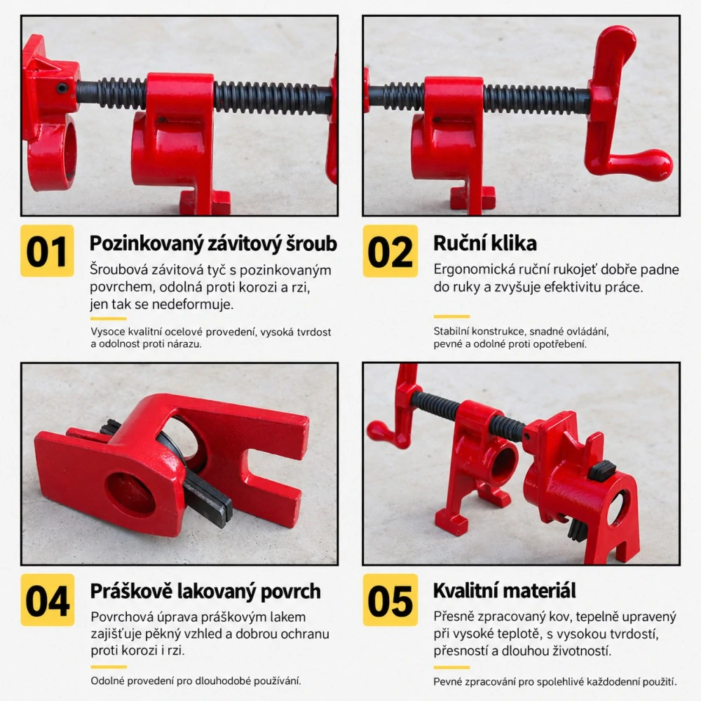 Truhlářská trubková svěrka pro trubku 3/4" – s opěrnými nožičkami