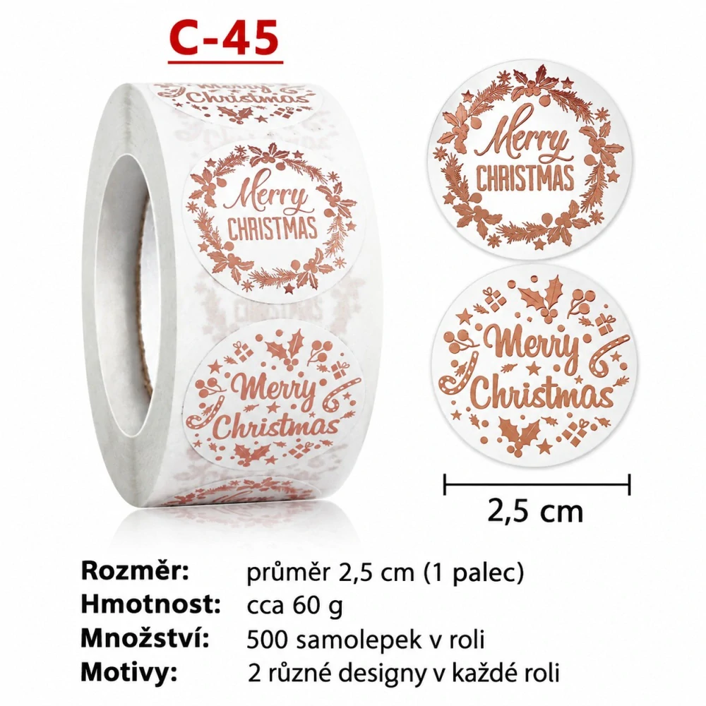 Vánoční samolepky Merry Christmas – 500 ks / 2 motivy