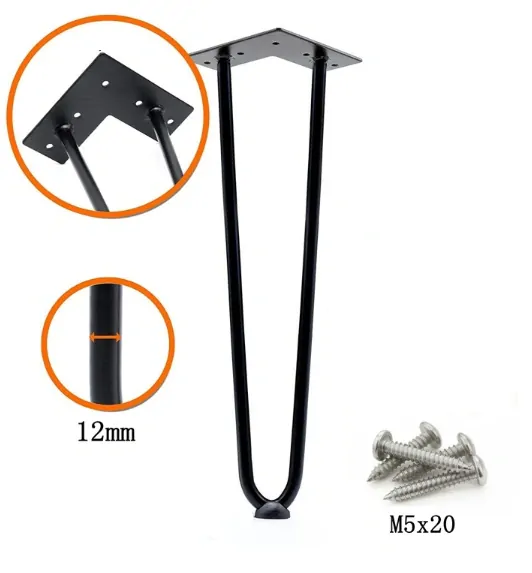 Postelová noha Hairpin 200mm, 4 kusy, černá